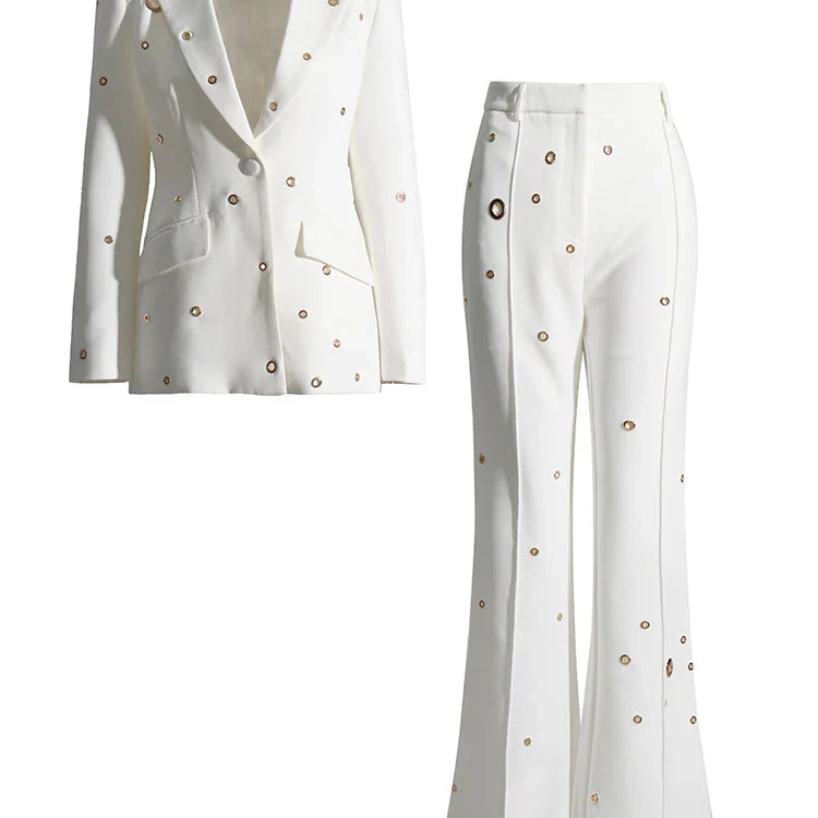 Soild Minimalist Sets For Women Turn Down Collar Long Sleeve Patchwork Button Pockets Set Female Fashion Clothing White