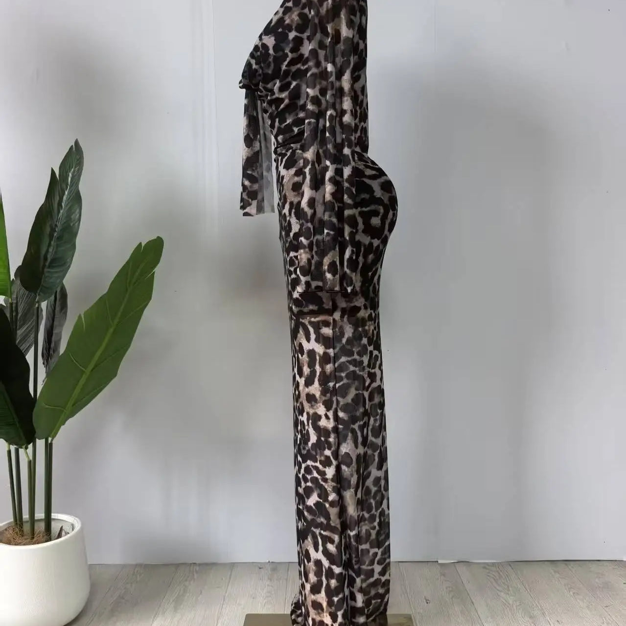 Women Full Sleeve Pile Collar leopard print Long Maxi Dress Holiday Beach Birthday Evening Sexy Party Dresses Vestidos