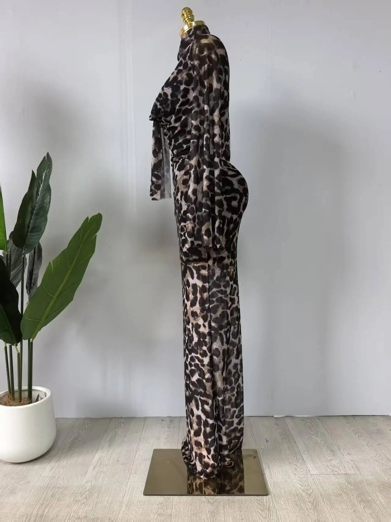 Women Full Sleeve Pile Collar leopard print Long Maxi Dress Holiday Beach Birthday Evening Sexy Party Dresses Vestidos