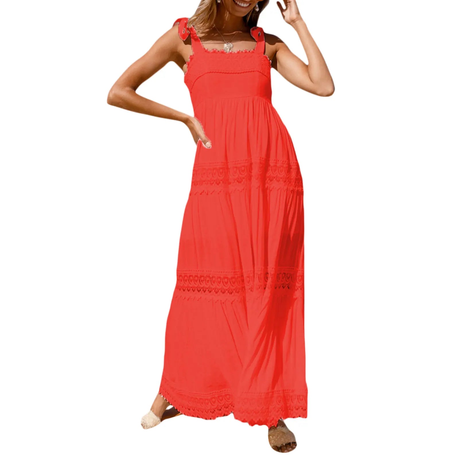 Summer Solid Tunic Women Maxi Dress V Neck Female Elegant Ruffles Party Long Dresses Beach Spaghetti Strap Casual Sundress 10 M