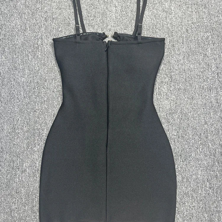 Women Summer Sexy Sleeveless Backless Sequined Black Mini Gowns Bandage Dress Elegant Celebrity Evening Party Club Dress