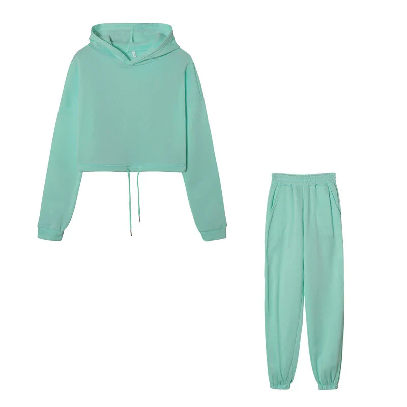 Fashion Trend Women's Wear, Long-sleeved Sports Casual Suit Waist Two-piece Set green