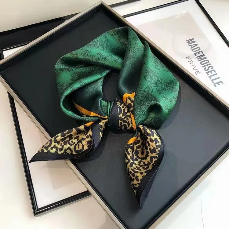 BYSIFA| New Grey Blue Silk Scarf Fashion Floral Design 70cm Square Scarves Fall Winter Neck Scarf Hijab Sweet Headband 65*65cm black gold green