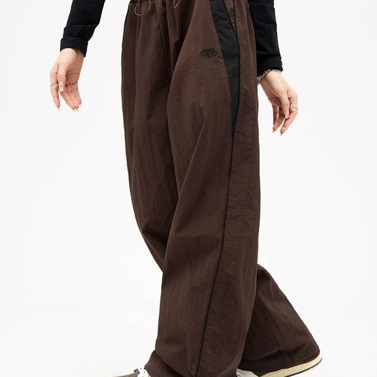Women Spring Retro Solid Loose Drawstring Trousers Casual Joggers Baggy Wide Leg Sweatpants Mid Waist Sporty Y2k Female Clothes brown