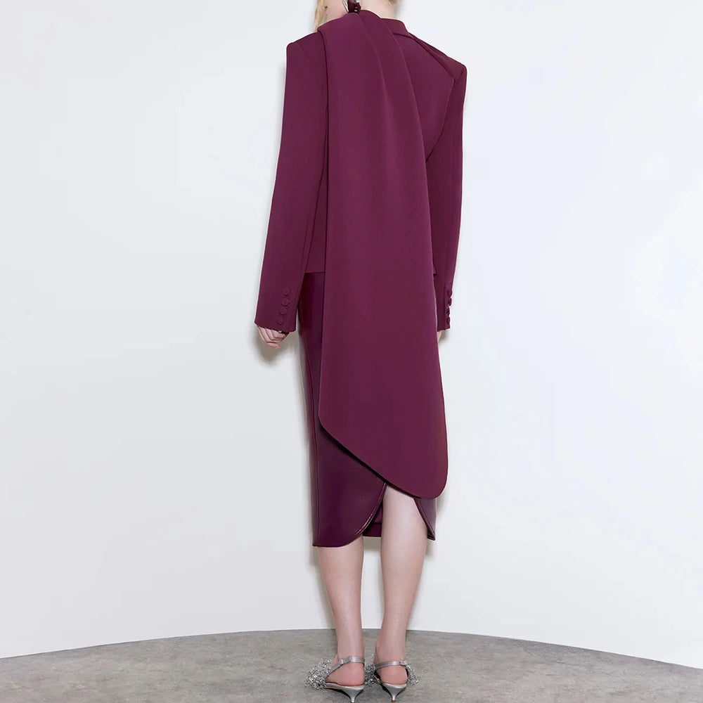 Solid Slimming Blazer For Women Scarf Collar Long Sleeve Tunic Patchwork Button Elegant Coat Female Fashion Clothes