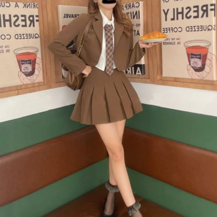 Sets for Women 3 Pieces Autumer Elegant Cardign Suit Coat Shirt Pleated Skirt Sets School Vintage Casual Luxury Korean Fashion