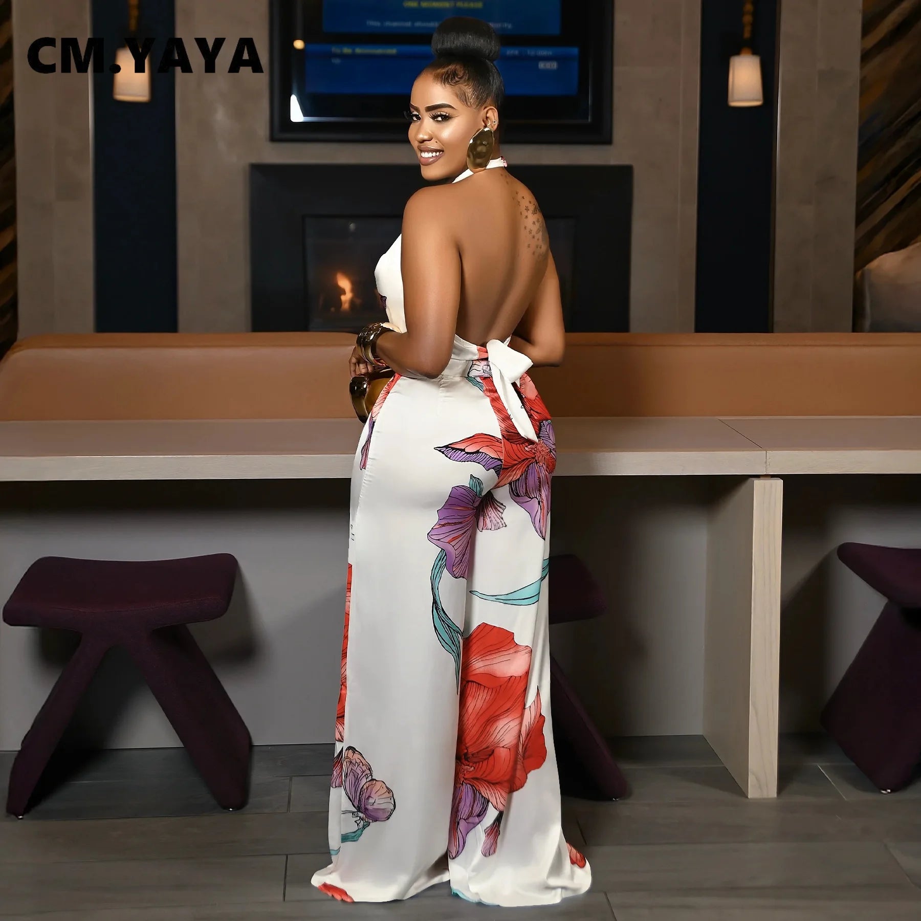 Women's Set Pile Collar Elegant Floral Print Top and Wide Leg Pants Suit 2025 Summer Two 2 Piece Sets Outfit Tracksuit