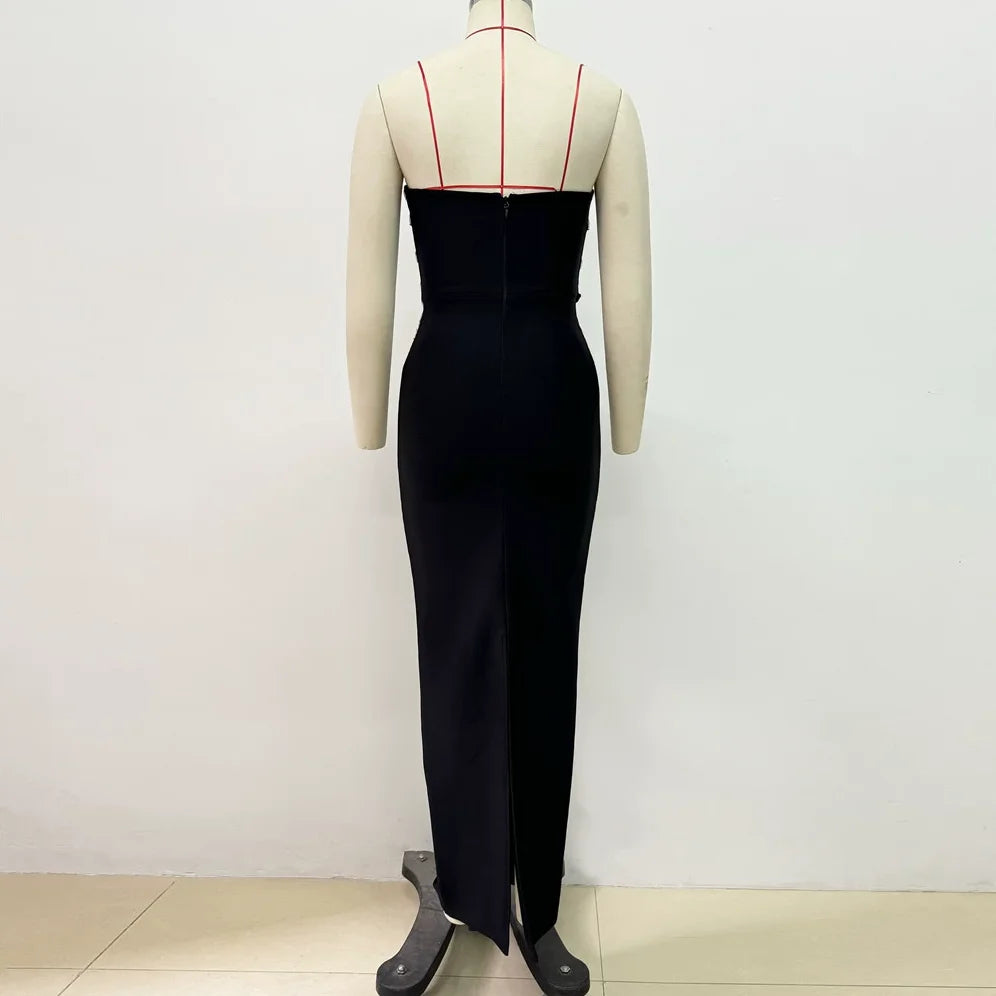 2025 New Spring Women Sexy Strapless Big Crystal Bodycon Long Bandage Dress Celebrate Evening Party Fashion Cocktail Dress