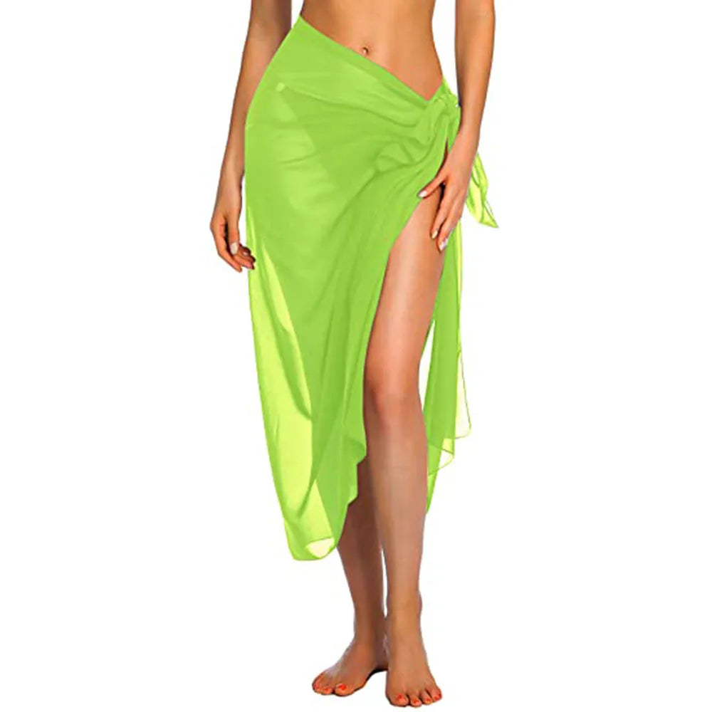 Womens Beach Long&Short Short Skirt Sarong Swimsuit Coverups Summer Bikini Wrap Sheer Scarf for Swimwear Cover-ups Light Green-Long One Size