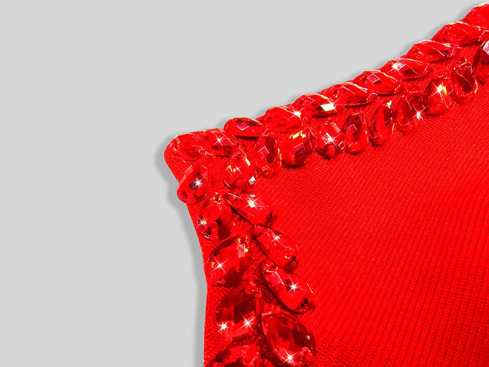 2025 Sexy Women'S Light Luxury Bead Design Red Bandage Dress Strapless Sleeveless Bodycon Backless Long Dresses Party Vestidos