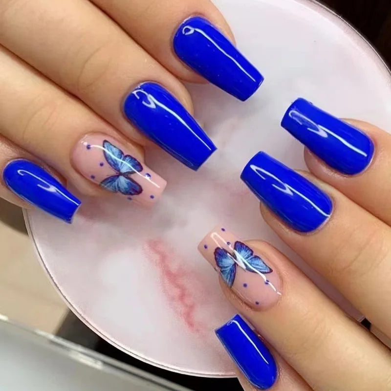 24 pcs long ballet-shaped French butterfly powder nails +1 nail glue +1 nail file QHW511