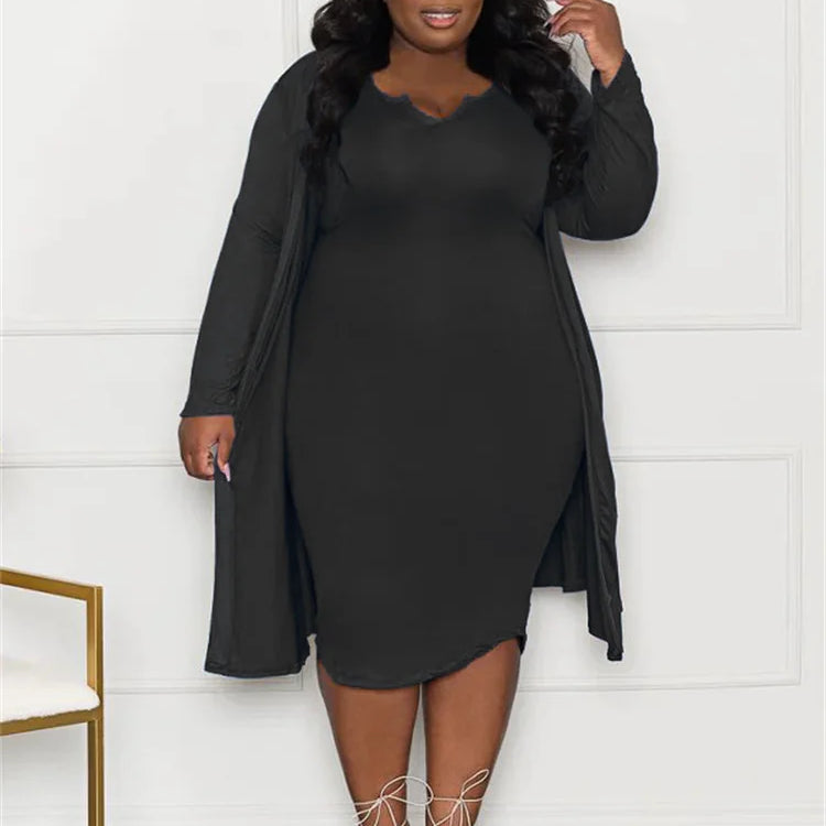 Wmstar Plus Size Dress Sets 2 Piece Outfits Maxi Dresses Out Wear Coat Sexy Matching Suit Fall Clothes Wholesale Dropshipping black