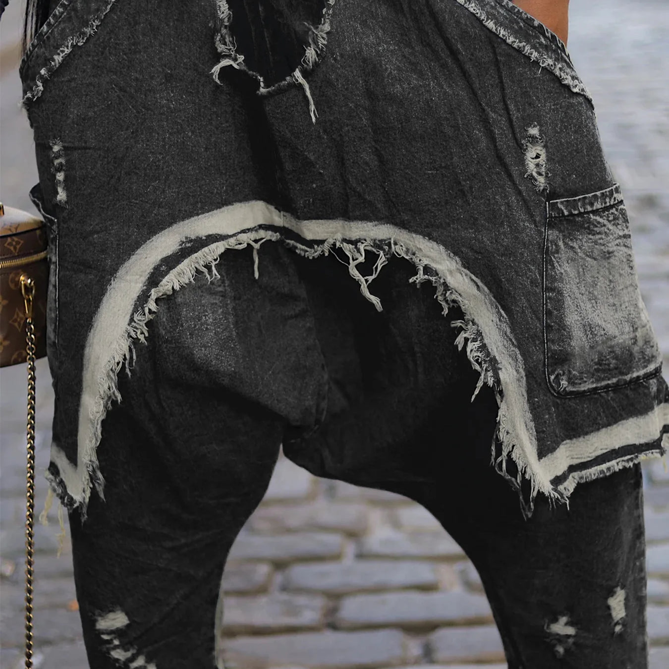 Women Streetwear Ripped Out Hole Denim Pants 2025 Fall Autumn Loose Safari Style Cargo Harem Hip Hop Jeans black