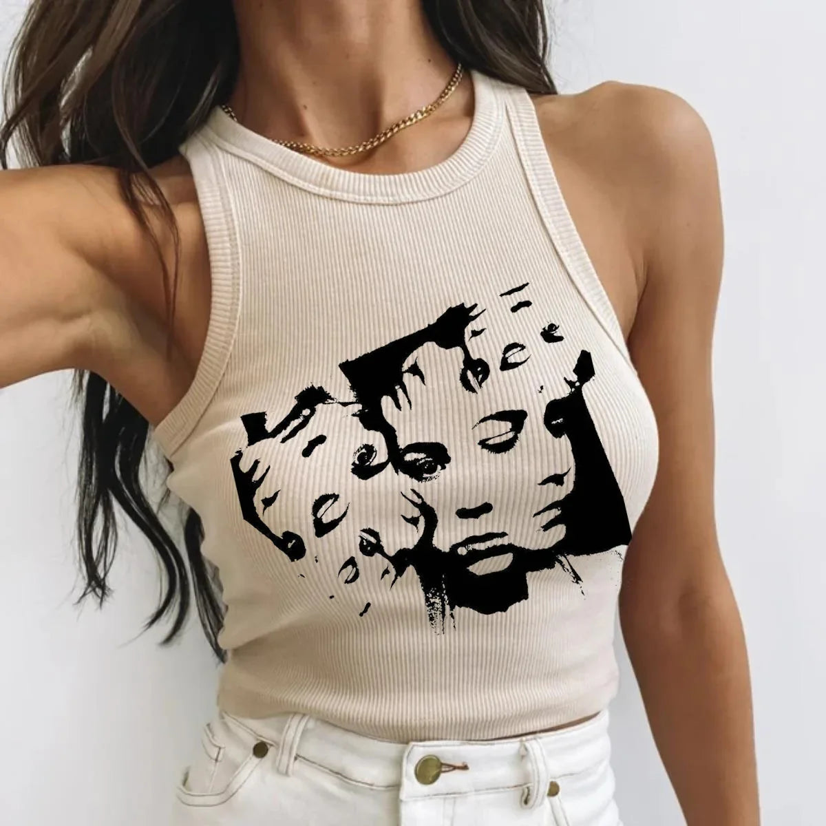 Summer Print Personality Bright Color Sleeveless Y2k Clothes Vintage Sleeveless Tank Top Aesthetic Harajuku Streetwear Slim Tops