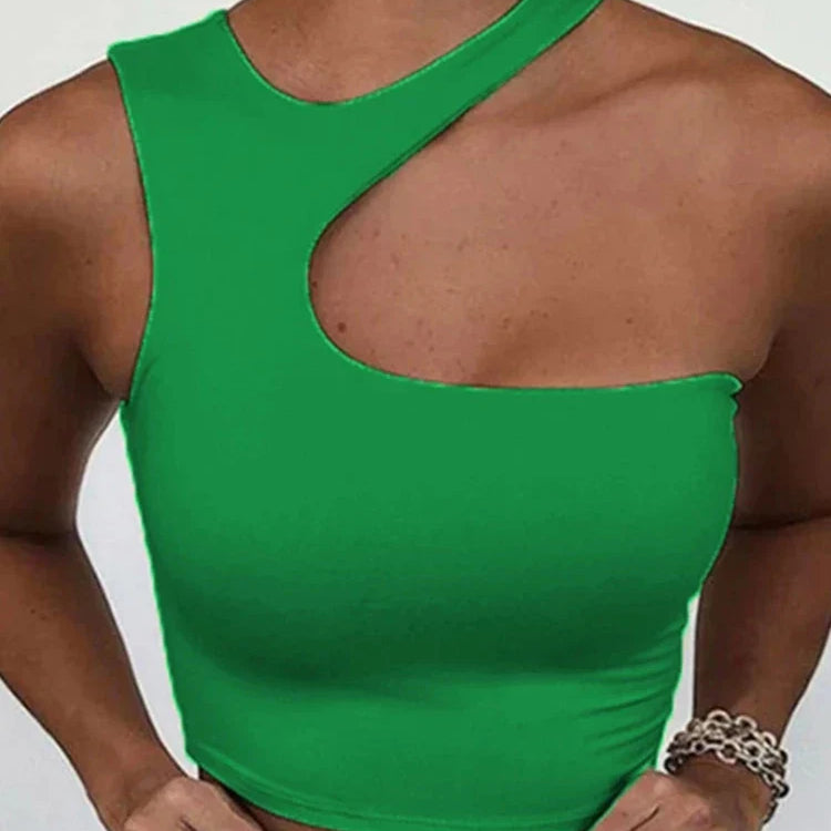 Cut Out Sexy Crop Off Shoulder Solid Skinny Sport Short Tops Women Tank Irregular Summer Tube Tops