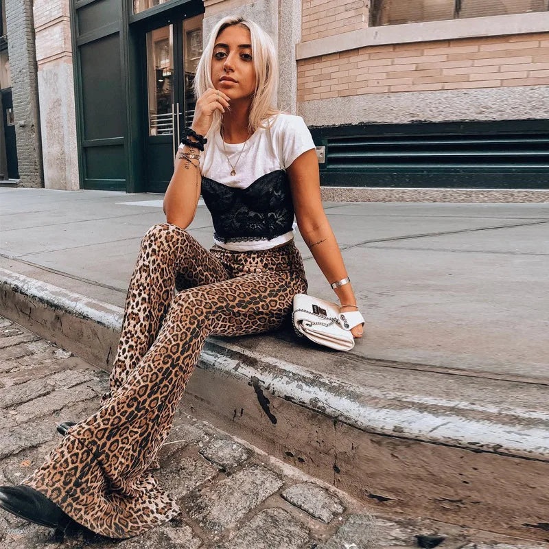 Lygens High Waist Leopard Tiger Print Flare Leggings Women Design Sexy Trousers Club Flare Legs Pants Casual Women Clothing