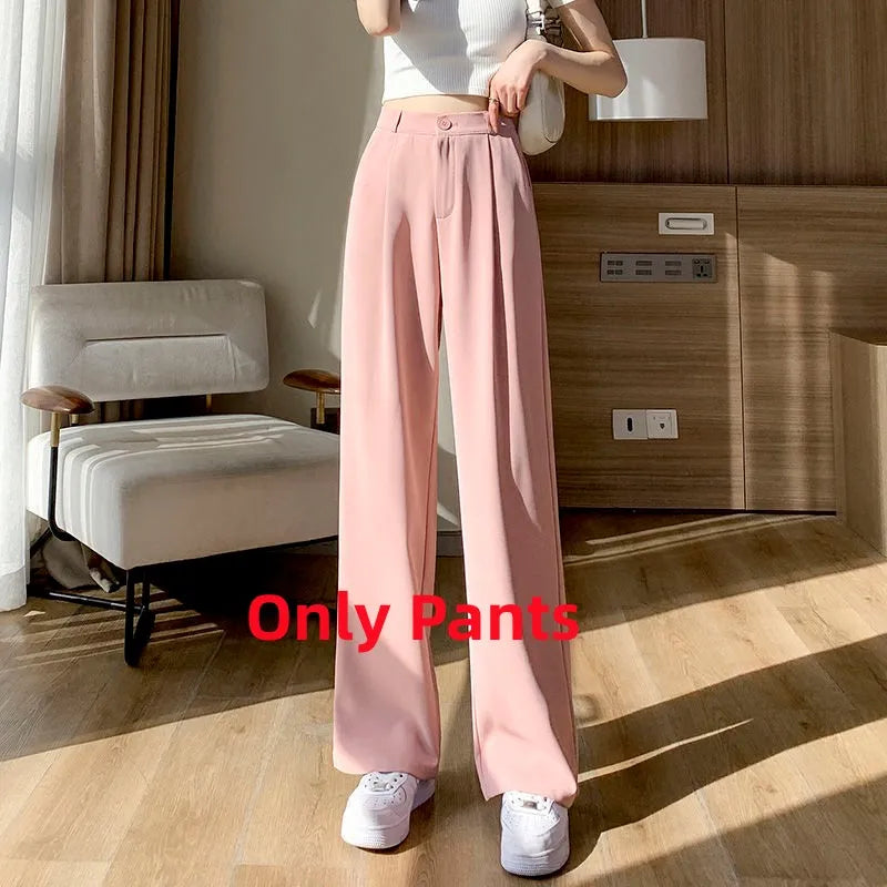 Women's Summer Fashion Hollow Out Shirt+Suspender+Wide Leg Pants Three Piece 2024 New in Matching Set Korean Elegant Tracksuit Pink Pants