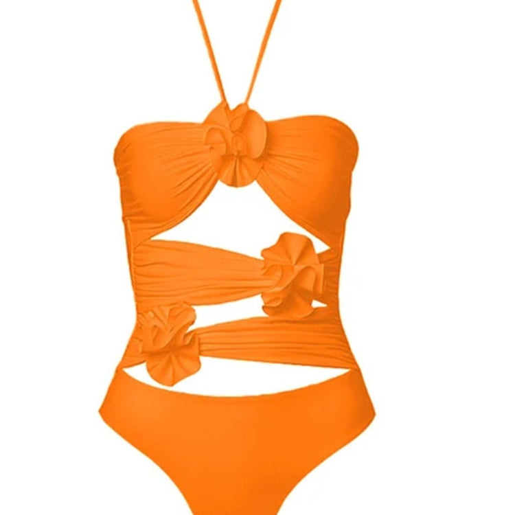 Sexy Brazilian Solid Halter Monokini - Swimsuit Floral Hollow Out Swimwear Women One Piece High Cut Push Up Bathing Suits X23SW0552-1