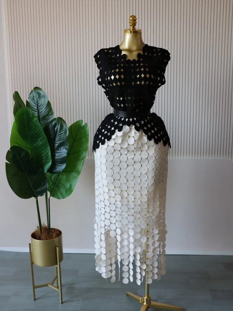 CM.YAYA Women Cutout O-neck Crop Top and Bodycon Midi Slim Maxi Long Skirt Suit 2025 Summer Vacation Sexy Two 2Piece Set Outfits