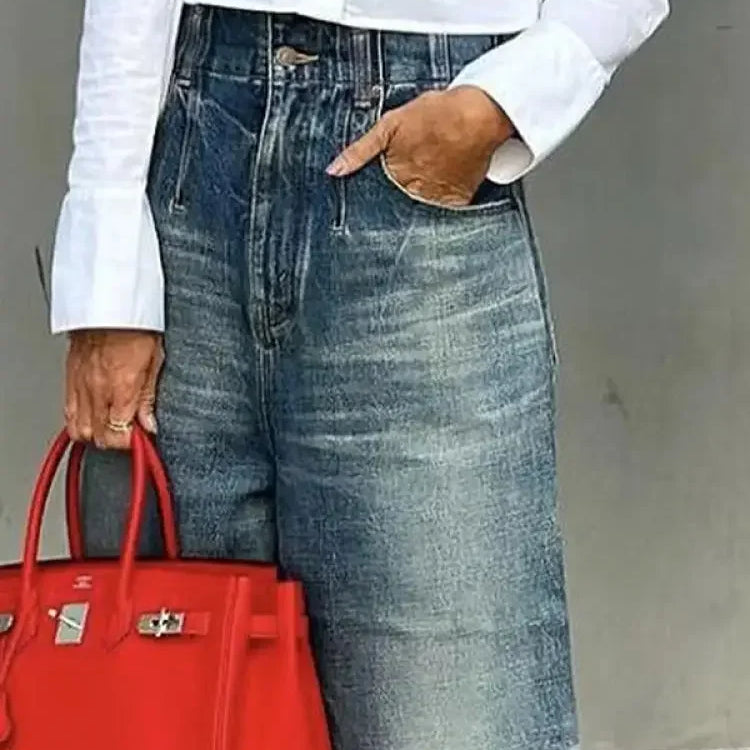 Modigirl Women's Fall Distressed Jeans New Spring Summer Fashion High Waist Wide Leg Loose Pockets Casual Pants Bottoms