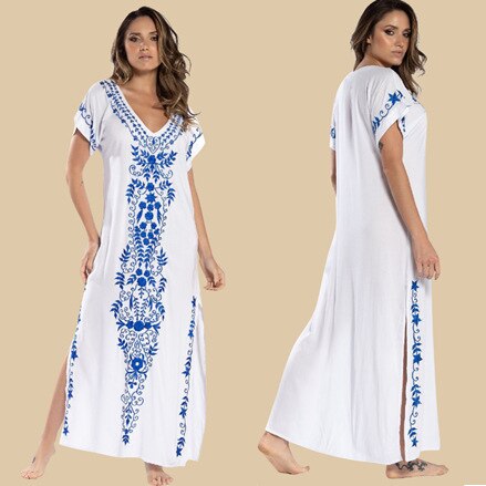 Robe De Plage Embroidery Beach Cover Up Sarong