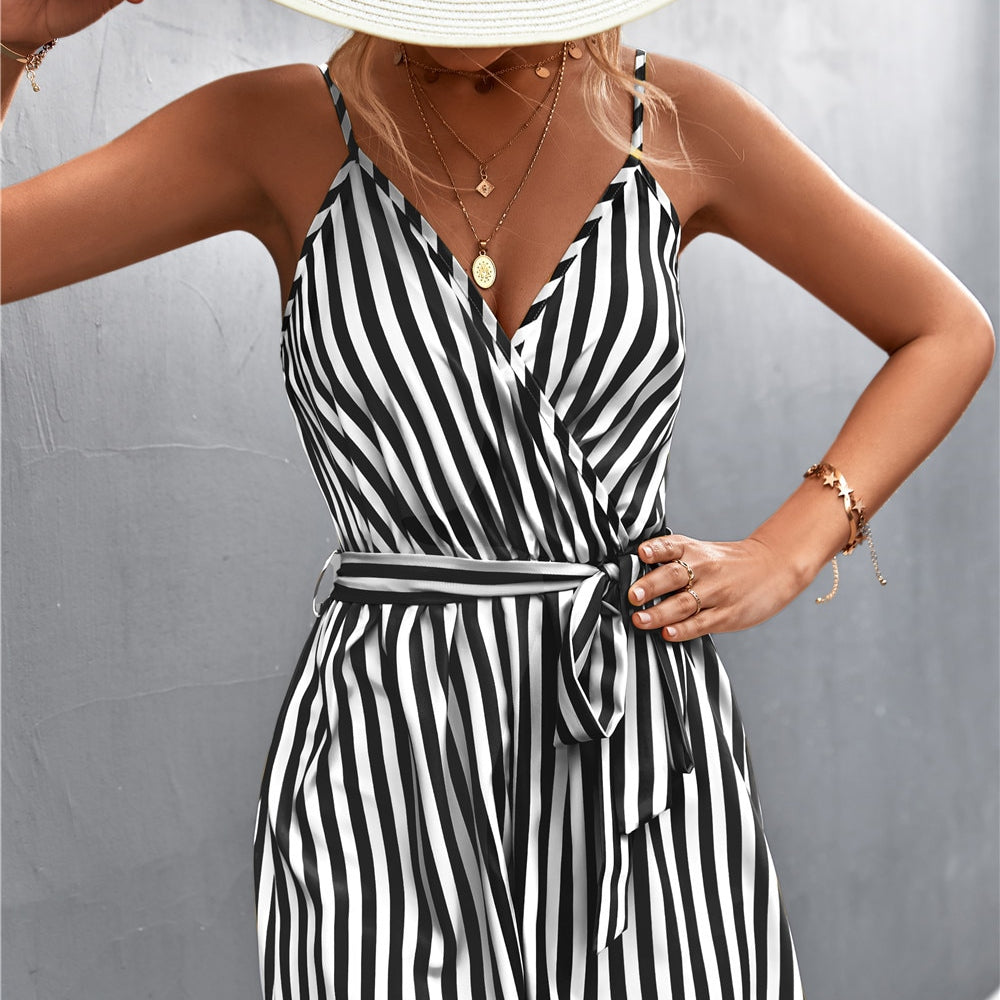 Sleeveless Summer Jumpsuit For Women Casual Stripe Woman Jumpsuit Loose V-Neck Summer Romper Shorts Beach Playsuit Female Outfit
