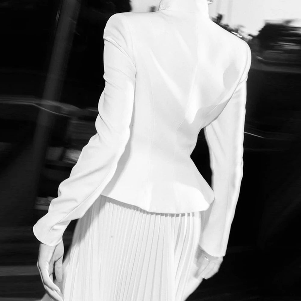 Minimalist Two Piece Sets For Women Stand Collar Long Sleeve Blazer High Waist Skirt Elegant Set Female Fashion New