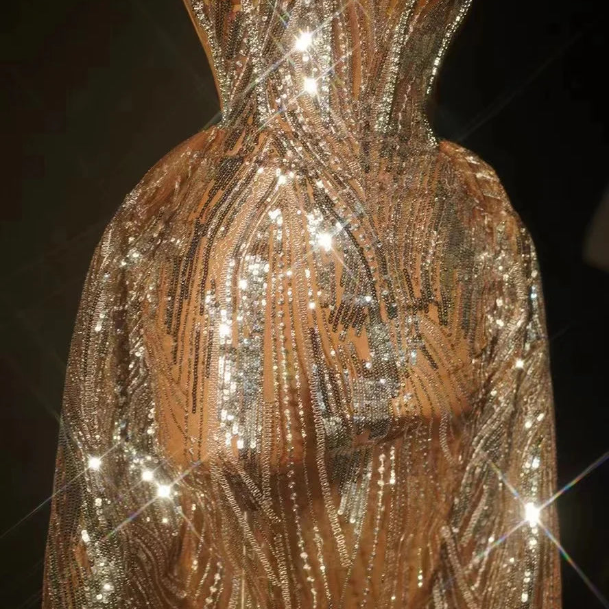 2024 Silver Sparkly Crystal Women Strapless Laced-up 2 Pieces Long Dress Celebrate Birthday Photo Shoot Performance