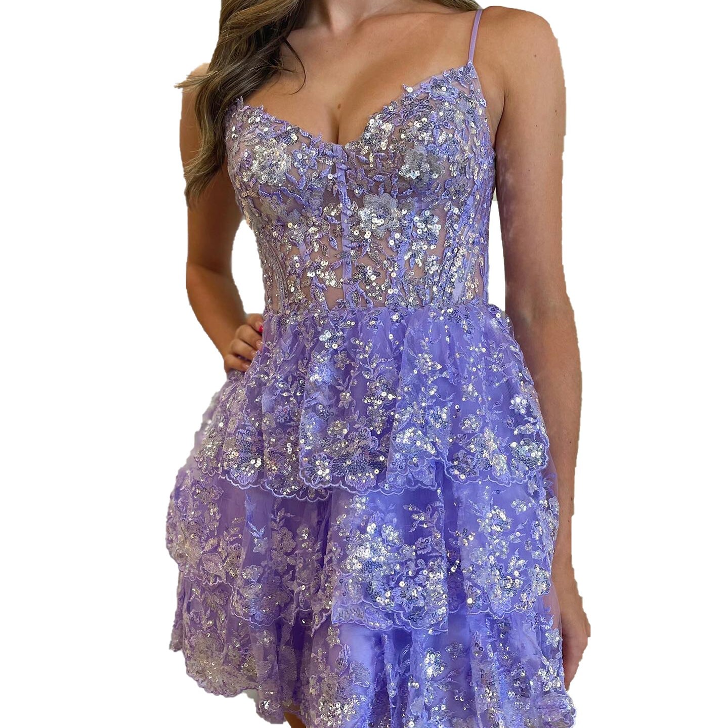 Sparkling Homecoming Dress 2k24 Short Ruffle Corset Spaghetti Pageant Formal Evening Cocktail Event Party Runway Black-Tie Gown