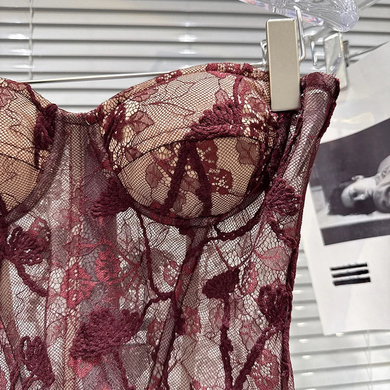 Winter New Style Fashion Jacquard Hollow Lace Fishbone Tank Top For Women Slim Fit Backless Vest Female 11A07732