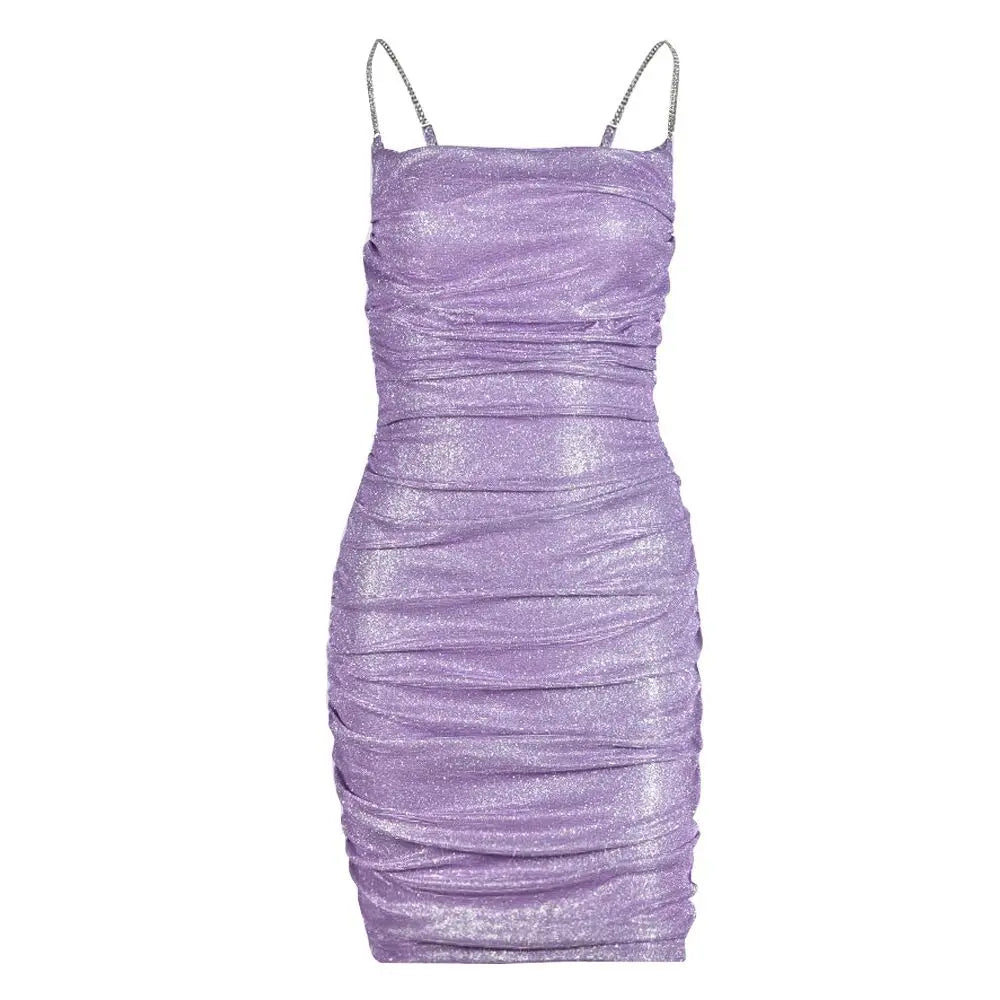 Ailigou New Women'S Sexy Sleeveless Tight Fitting Sequin Draped Mini Dress Suitable For Elegant Party Club Night Dresses Lavender