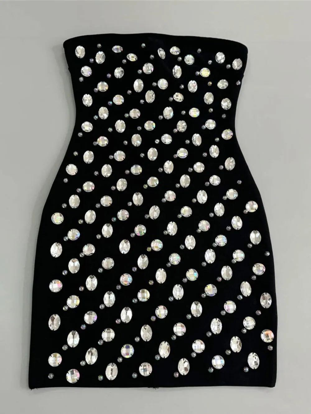 2025 Spring Sexy Women's Light Luxury Nail Bead Bandage Dress Strapless Sleeveless Bodycon Bareback Mini Dresses Party Vestidos black