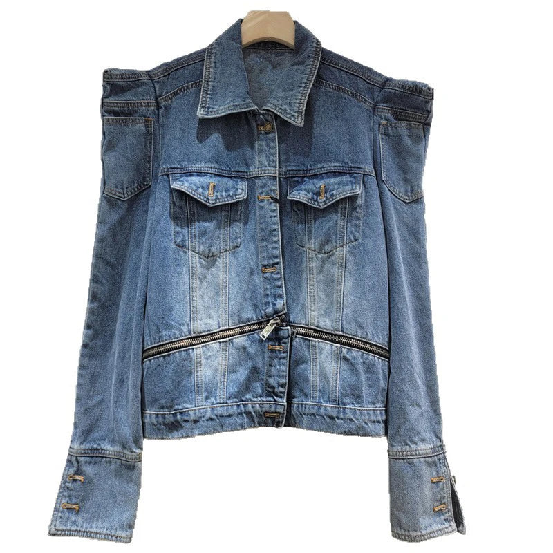 Autumn Winter New Fashion Denim Jacket For Women High Street Style Zipper Design Coat Female Trend 11A07631
