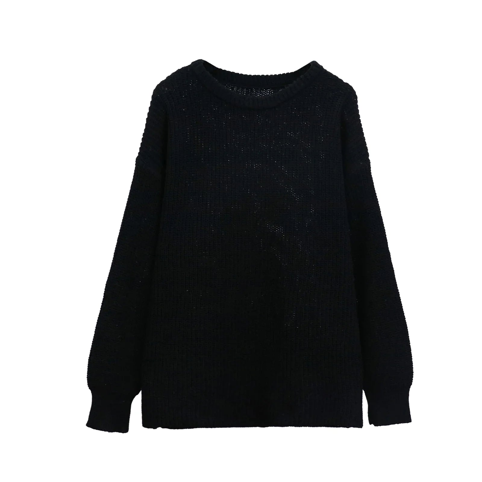 Womens Chunky Cable Knit Sweaters Solid Color Long Sleeve Crewneck Oversized Sweater Pullover Cute Fall Jumper Top black