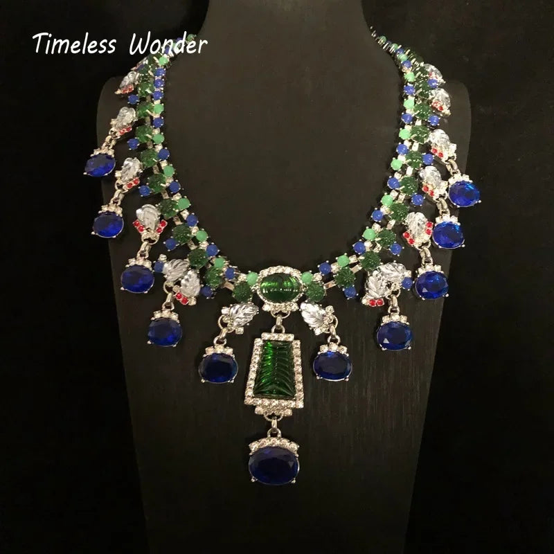 Timeless Wonder Fancy Zircon Geo Statement Necklaces for Women Designer Jewelry Runway Rare Top Luxury Medieval Gift Set 2612 necklace