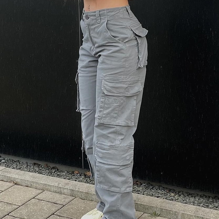 Vintage Cargo Pants Baggy Jeans Women Fashion 90s Streetwear Pockets Wide Leg High Waist Straight Y2k Denim Trousers Overalls