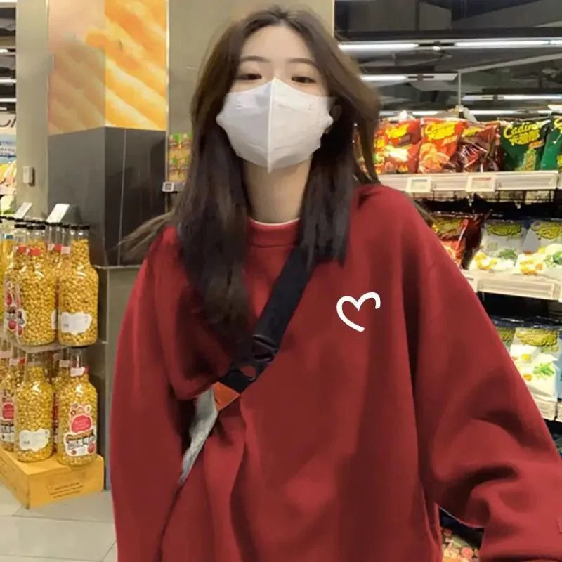 Women Sweater Casual Pullovers Autumn Winter Basics Knitted Korean Loose Striped O-neck Long Sleeve Elegance Sweet C-Thin-Red One Size