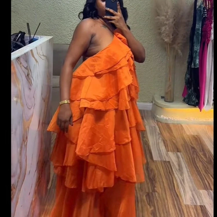 Women Sleeveless Ruffles Loose Ball Gown Smock Strap Maxi Long Sexy Dress 2025 Birthday Vacation Party Dresses Vestidos