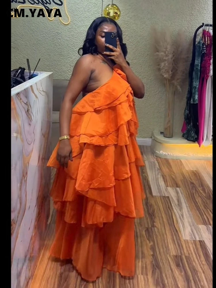 Women Sleeveless Ruffles Loose Ball Gown Smock Strap Maxi Long Sexy Dress 2025 Birthday Vacation Party Dresses Vestidos