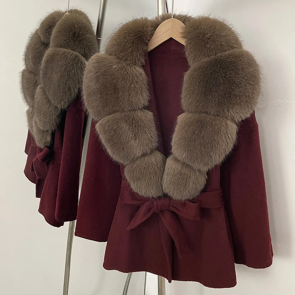 Fur Coat Eco-friendly Winter Clothes Woman Jacket with Fur Korean Reviews Many Clothes Outer Coat Ladies Outerwears Faux Fur Wine red