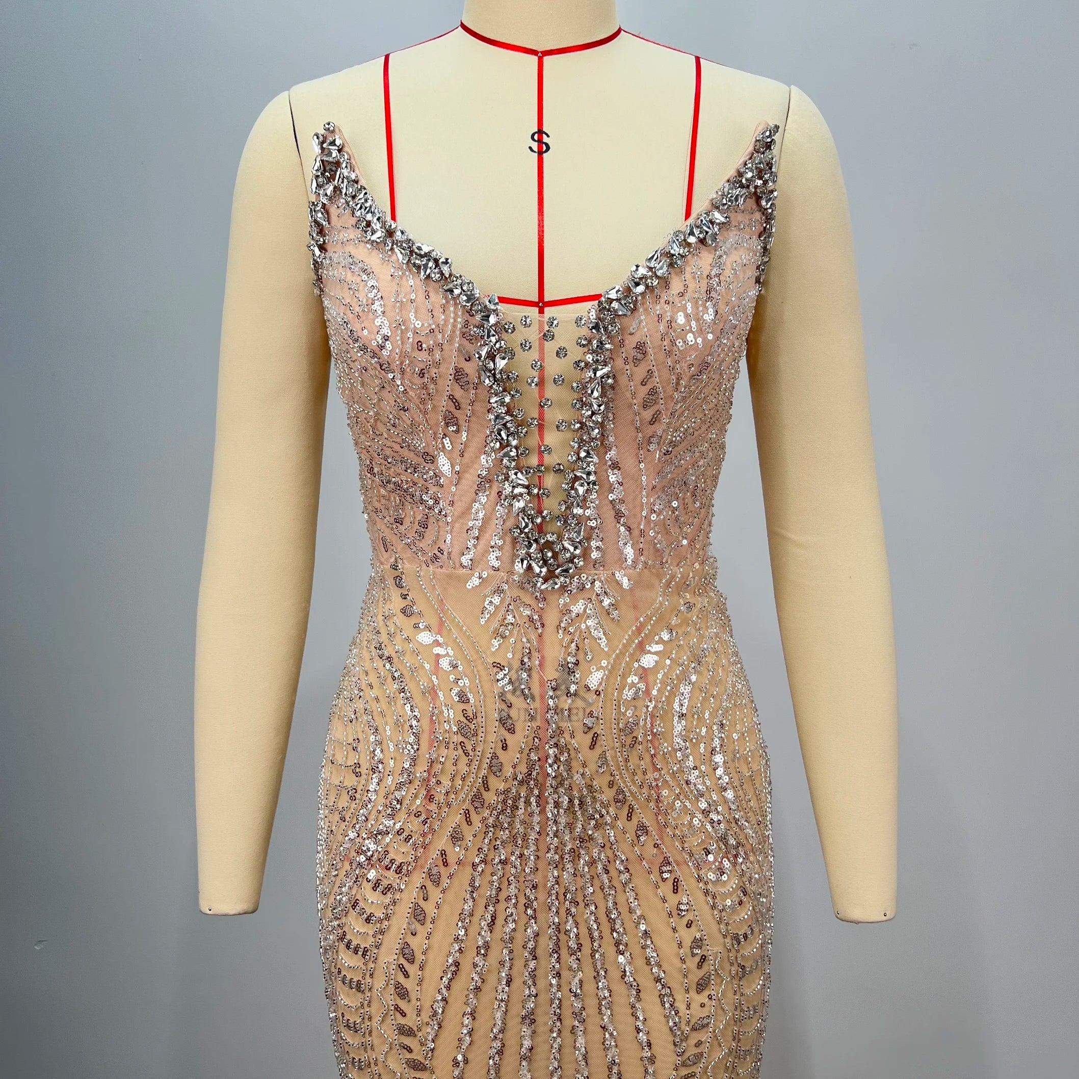 Luxury Diamond Champagne Sequins Sexy Straplerss Ankle Length Dress Woman Birthday Party Dress Celebrity Cocktail Party Vestido