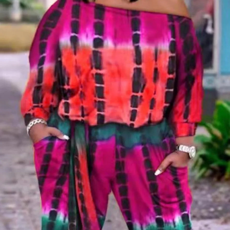 LW Plus Size shorts Two pieces sets casual long sleeve Tie Dye Bandage Top + Shorts Set 2024 NEW Spring summer Fashion 2pcs set Fuchsia