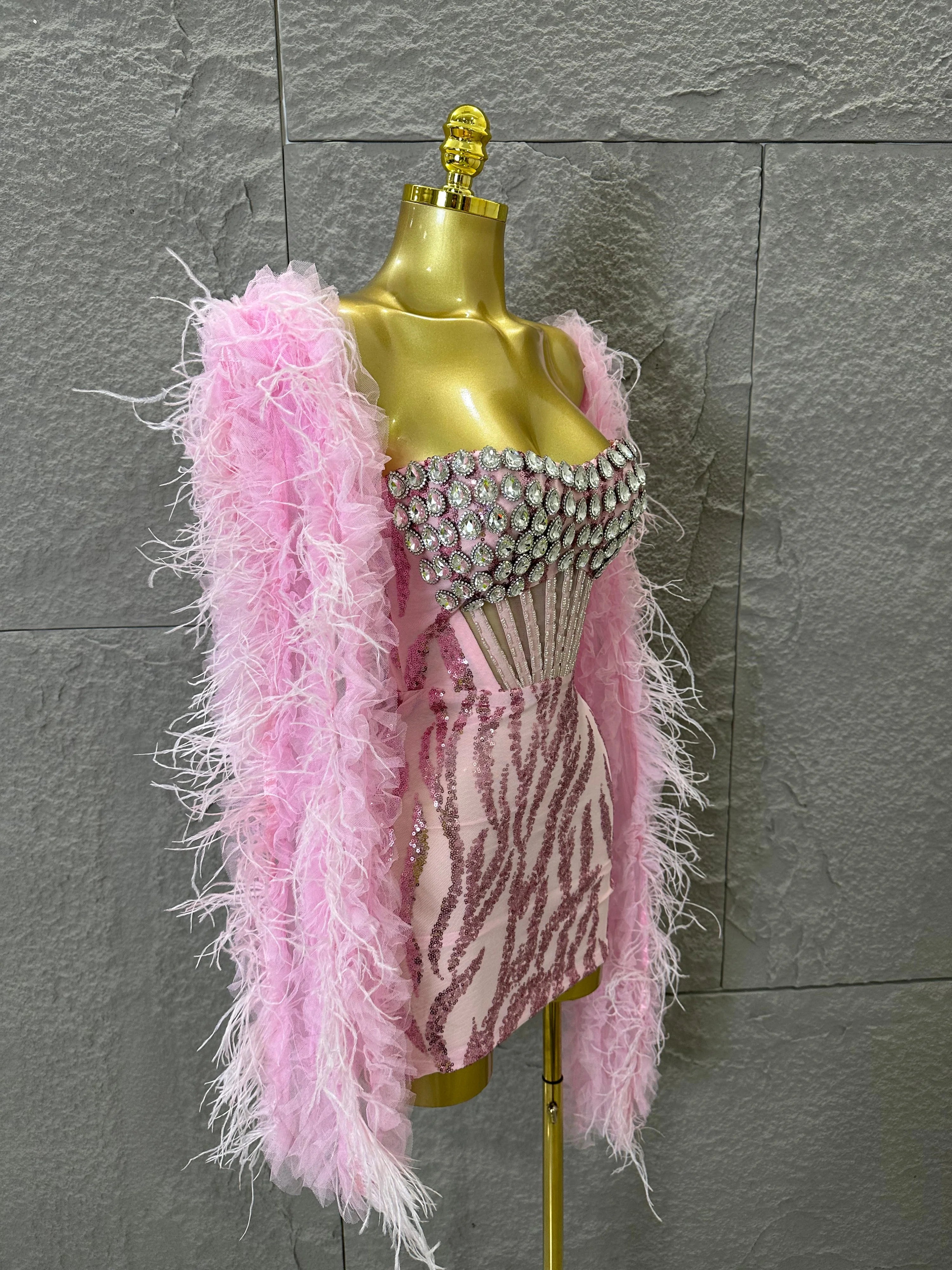 Luxurious Feather Trim Shawl Women Elegant Sheer Mesh Tulle Evening Gown Party Prom Formal Event Party Costume