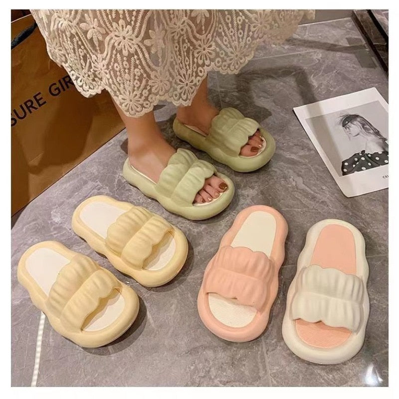 Slipper Women Men Summer Thick Bow Tie Slippers Women Indoor Home Sandals Couples Bathroom Slides Non-slip Soft House Slippers