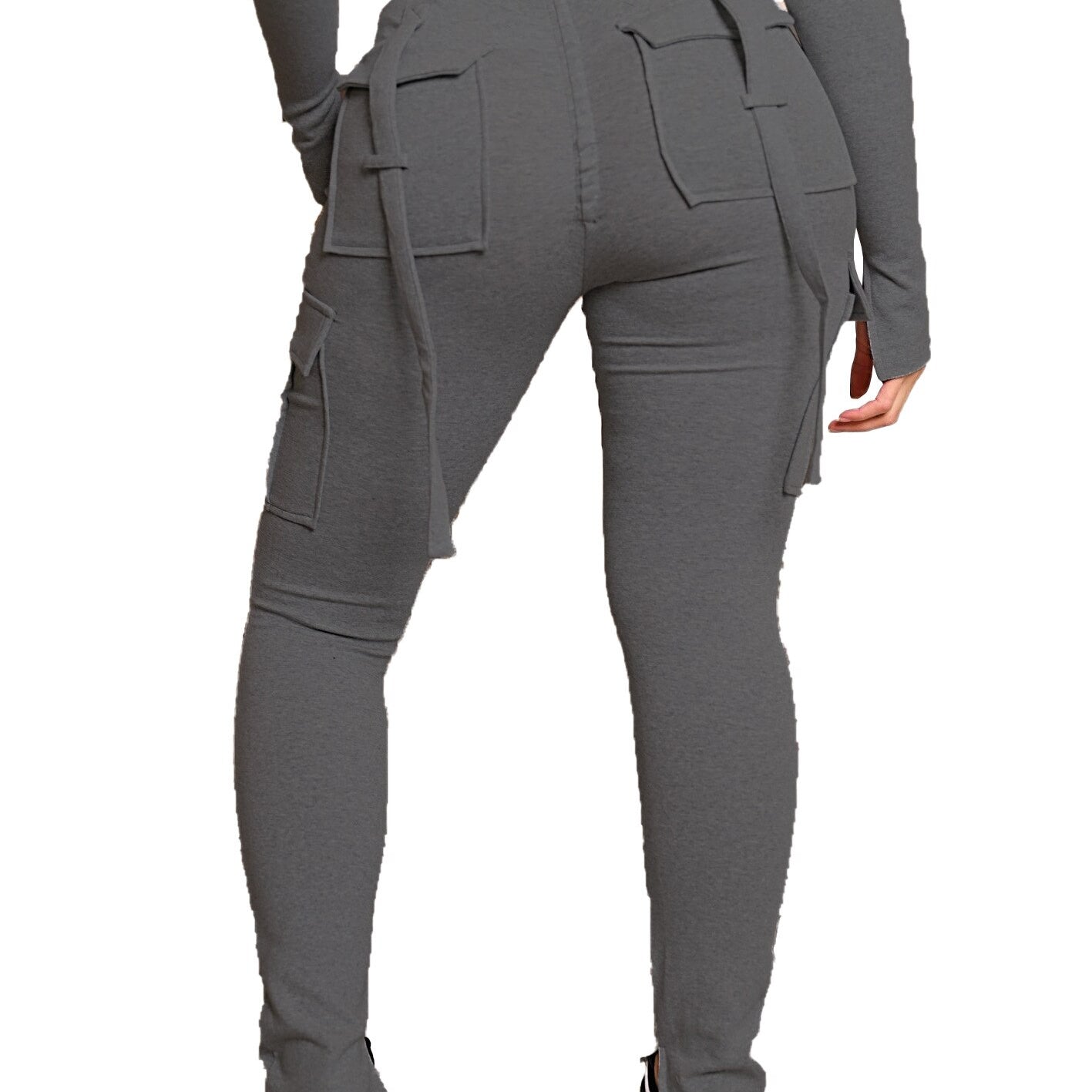 Women Pants for Summer Casual 2024 with Pockets Drawstring High Waist Trousers Fashion Polyerster Split Cargo Pant Adjustable Gray