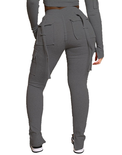 Pantalon d'été décontracté pour femmes, avec poches, cordon de serrage, taille haute, mode polyester, fendu, Cargo, réglable, 2023 