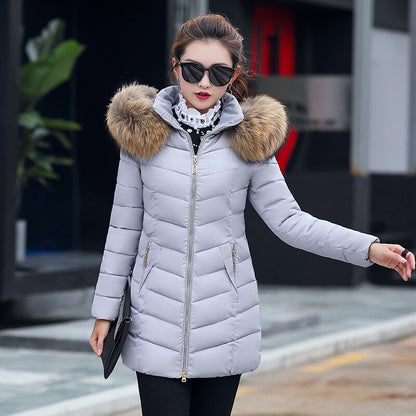 Doudoune femme 2023 hiver femme Style coréen longue fermeture éclair mince manteaux grand col de fourrure à capuche rembourré Parka veste femme 2020 