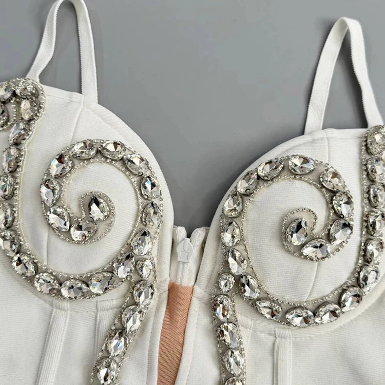 Luxurious White Strappy Sleeveless Dress with Crystal Details for Galas Evening Wedding Gown