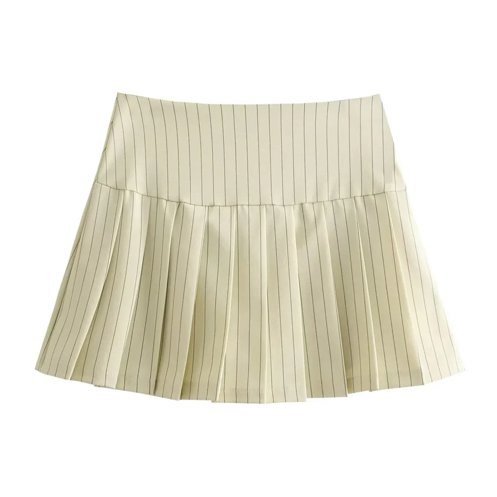 PB&ZA Spring New Women's Fashion and Elegance Simple and Versatile Stripe Short Top+Folded Half Skirt Set skirt