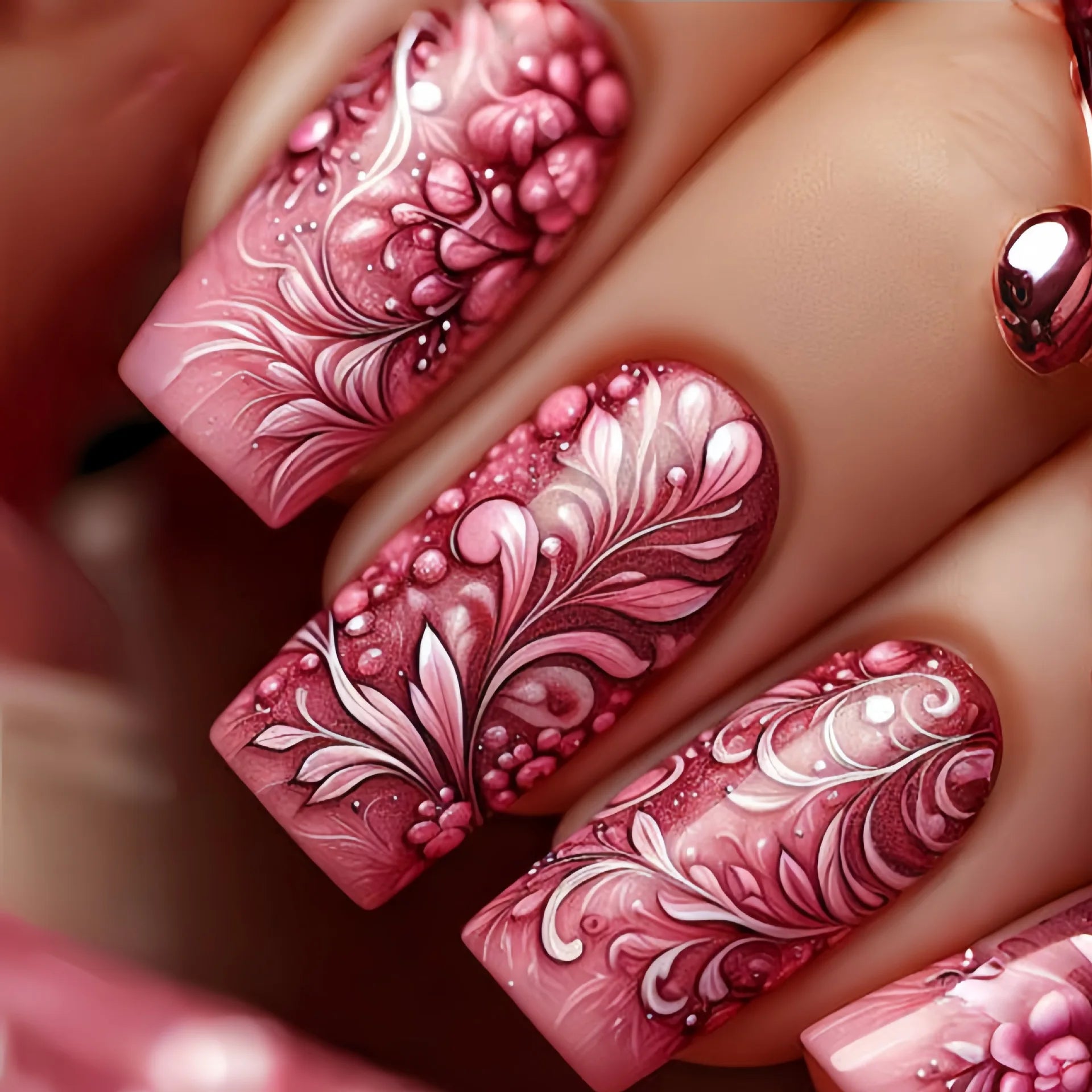 24pcs/set Medium Long fake nails for Spring summer beautiful flowers mushroom bees cute almond square tips press on false nails 2084